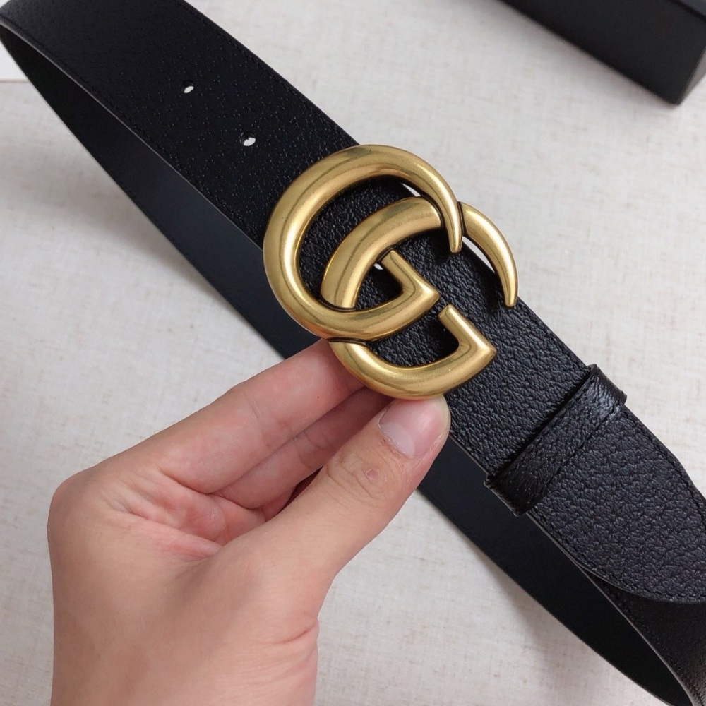 Gucci Black Leather Belt with Gold Buckle